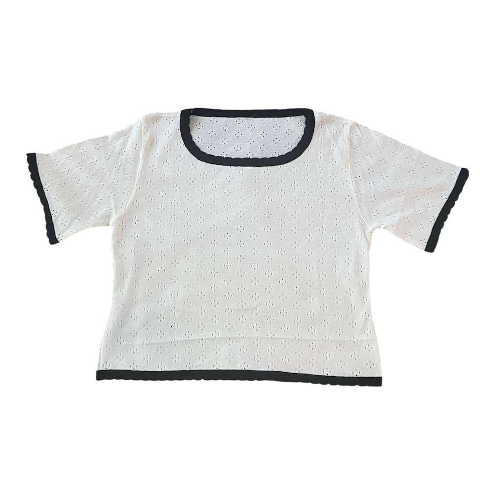 White Eyelet CropTop with Black Accents